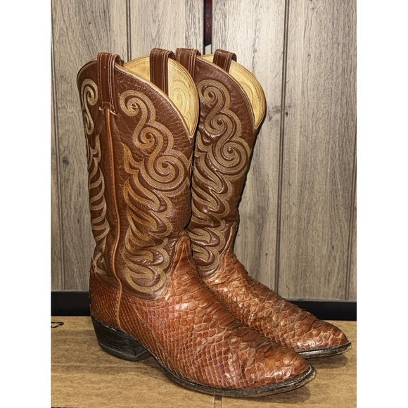Tony Lama Other - Vintage Tony Lama Python Snakeskin Brown Cowboy Boots Mens 10.5 D Exotic Western